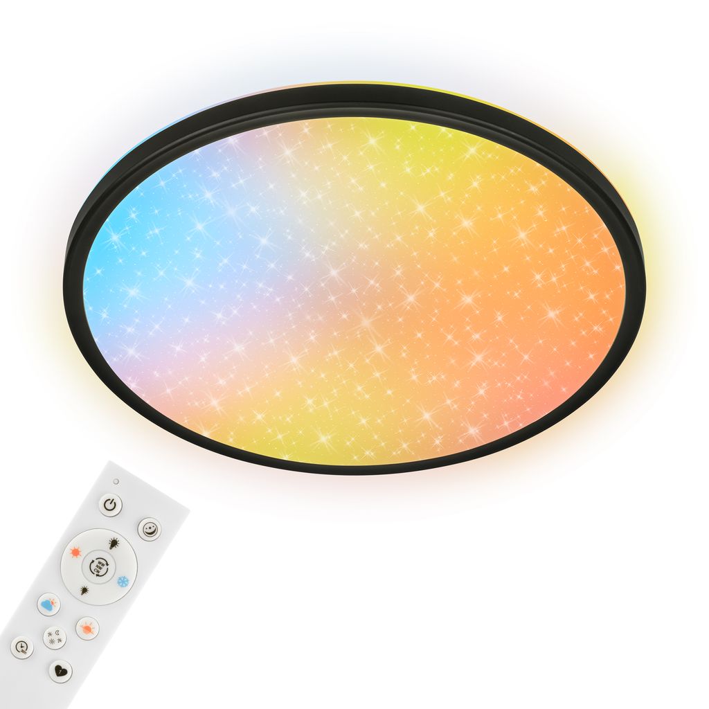 Briloner Led Deckenlampe Auraglow Sternencover Dimmbar Ø37,5x4,5 Cm 23w 2800lm Farbwechsel Schwarz - Deckenleuchte Wohnzimmer Schlafzimmer Sternenhimmel