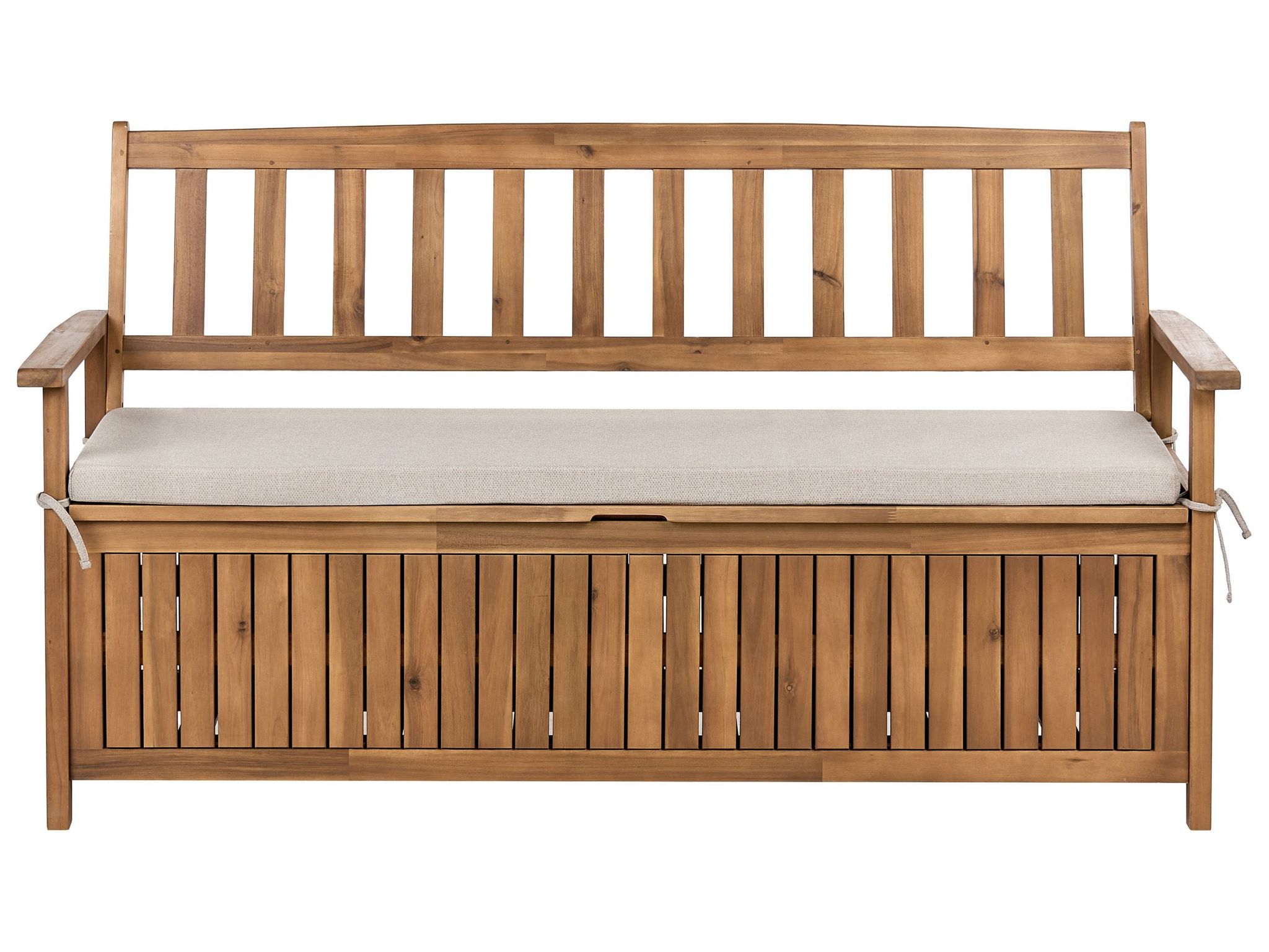 Gartenbank Mit Auflage Sovana 160 Cm Mit Stauraum Akazienholz Beige