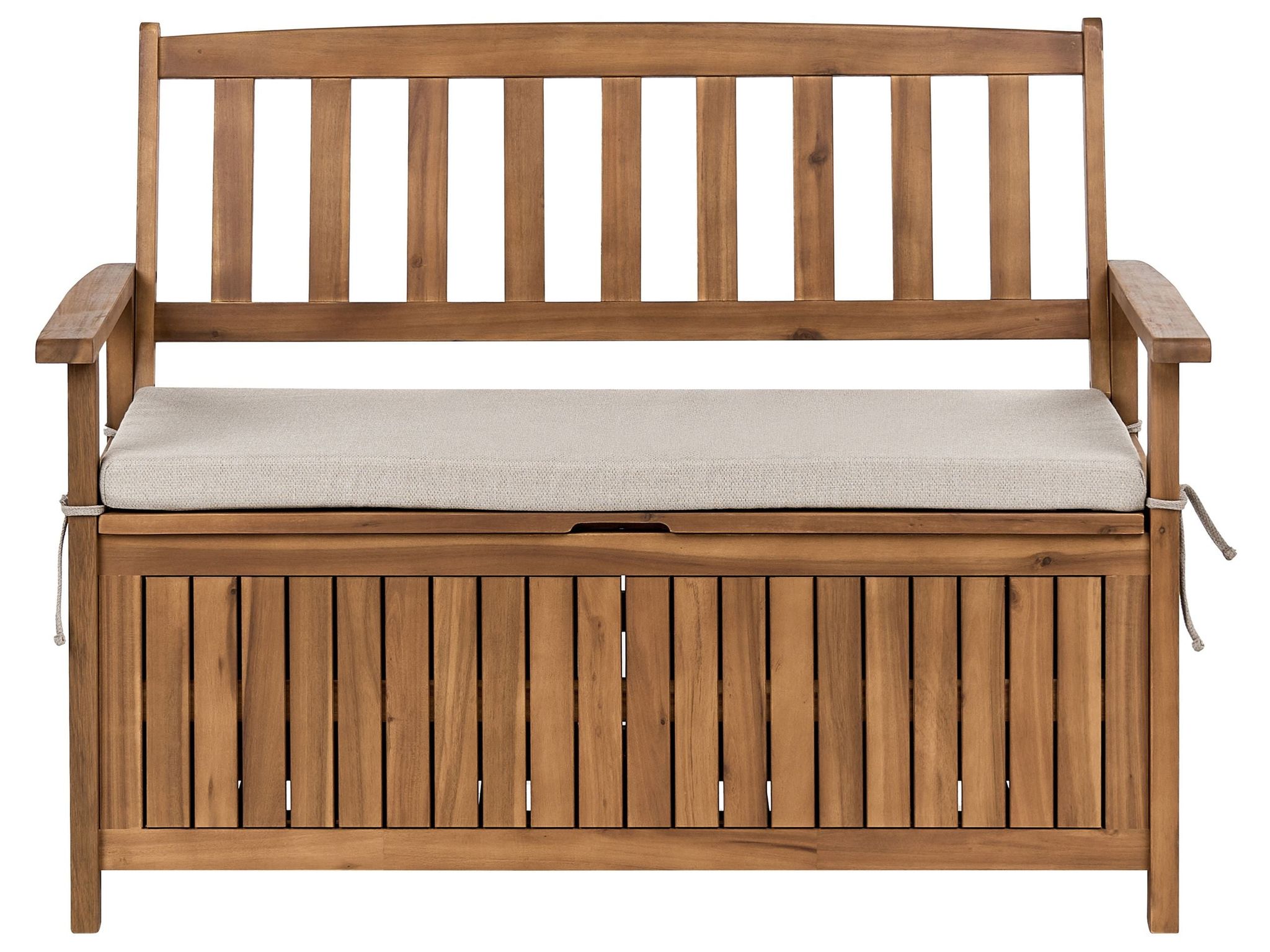 Gartenbank Mit Auflage Sovana 120 Cm Mit Stauraum Akazienholz Beige