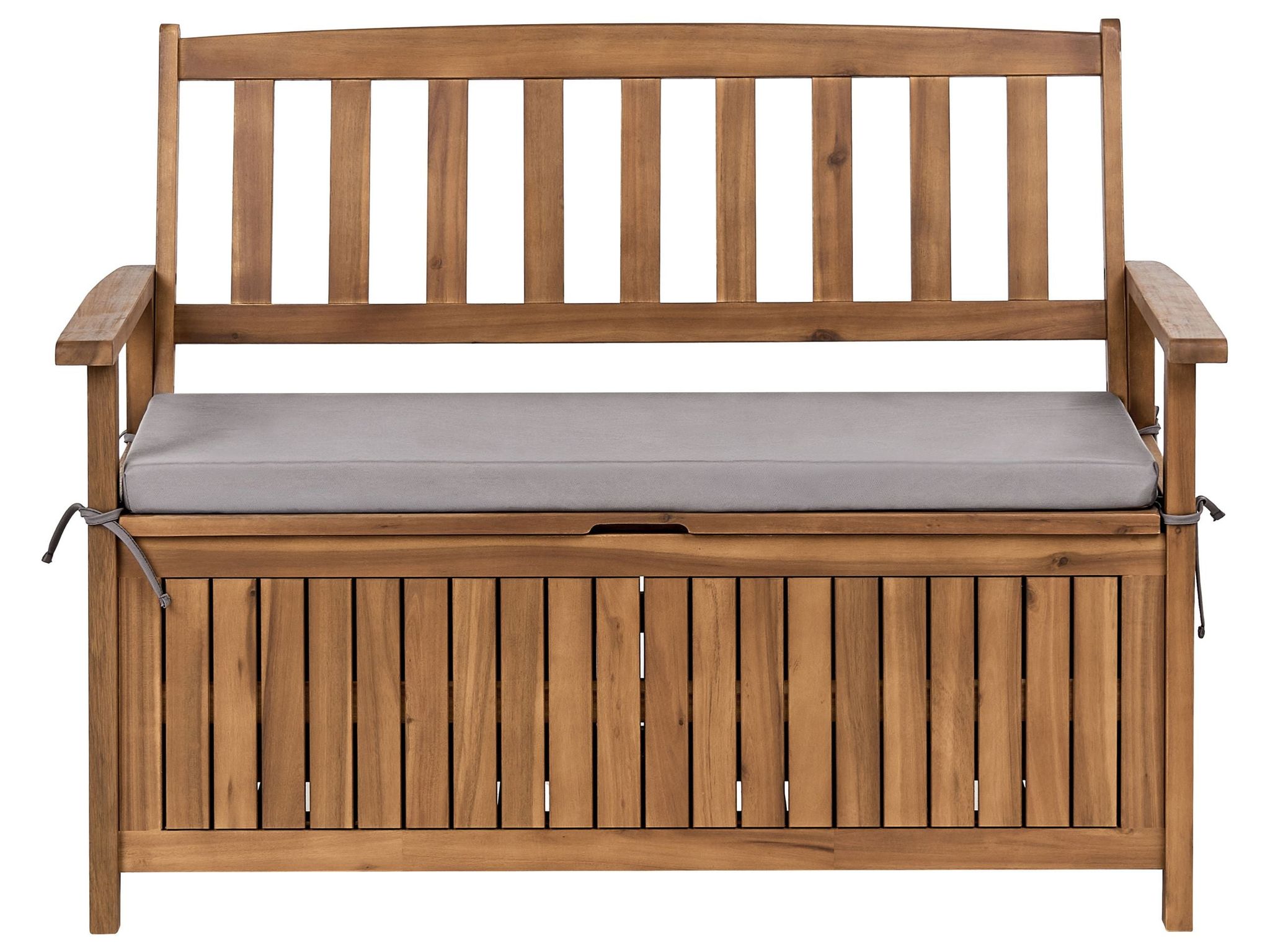 Gartenbank Mit Auflage Sovana 120 Cm Mit Stauraum Akazienholz Grau