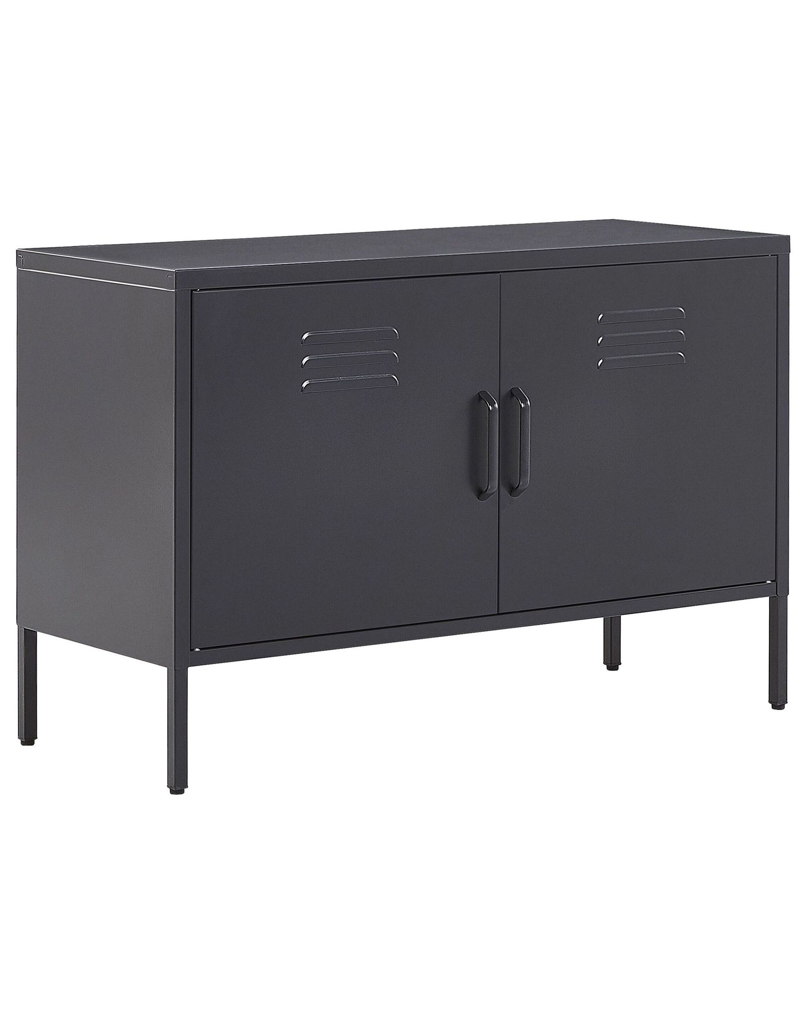 Metallschrank Schwarz Stahl 100 X 40 X 65 Cm Sideboard Mit Hohen Füßen Türen Griffen Regalboden Wohnzimmer Büro Arbeitszimmer Flur Bad
