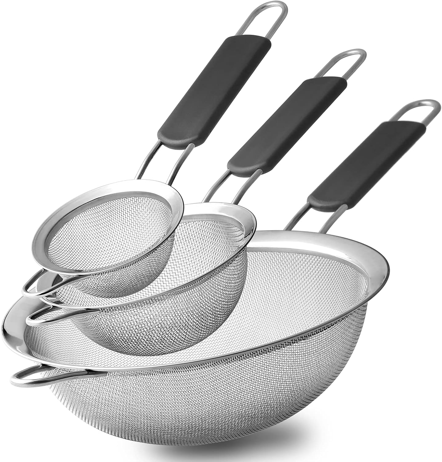 3er Set Feines Sieb Küchensieb Edelstahl 8 16 18 Cm Mit Silikongriff