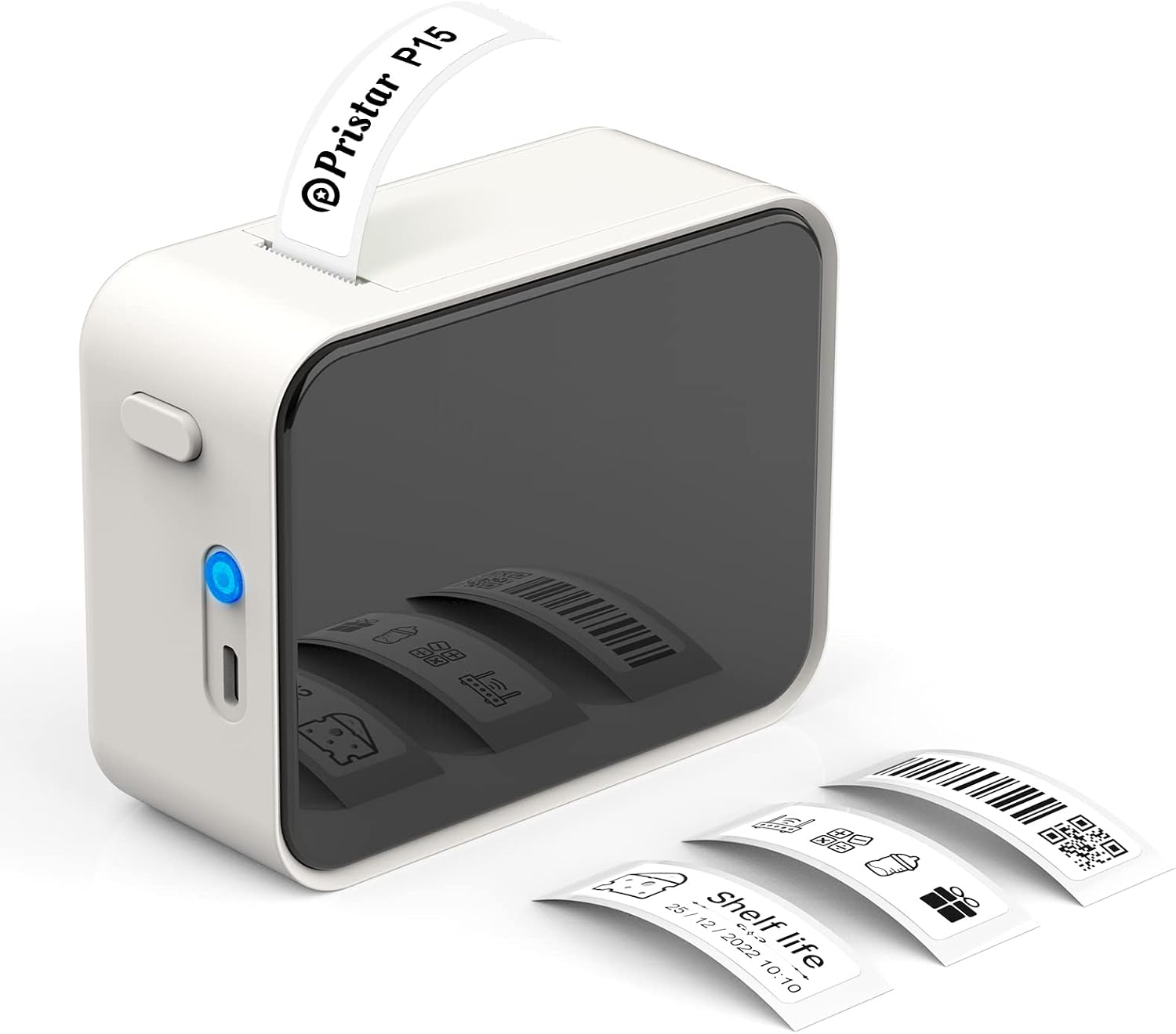 Etikettiergeraet Bluetooth Beschriftungsgeraet Aufladbar Weiss