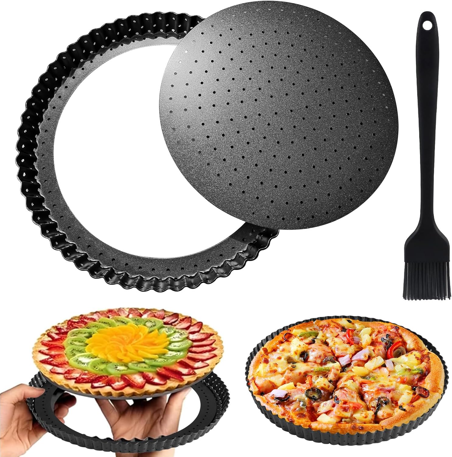24cm Gelochte Quicheform Mit Hebeboden Und Backpinsel