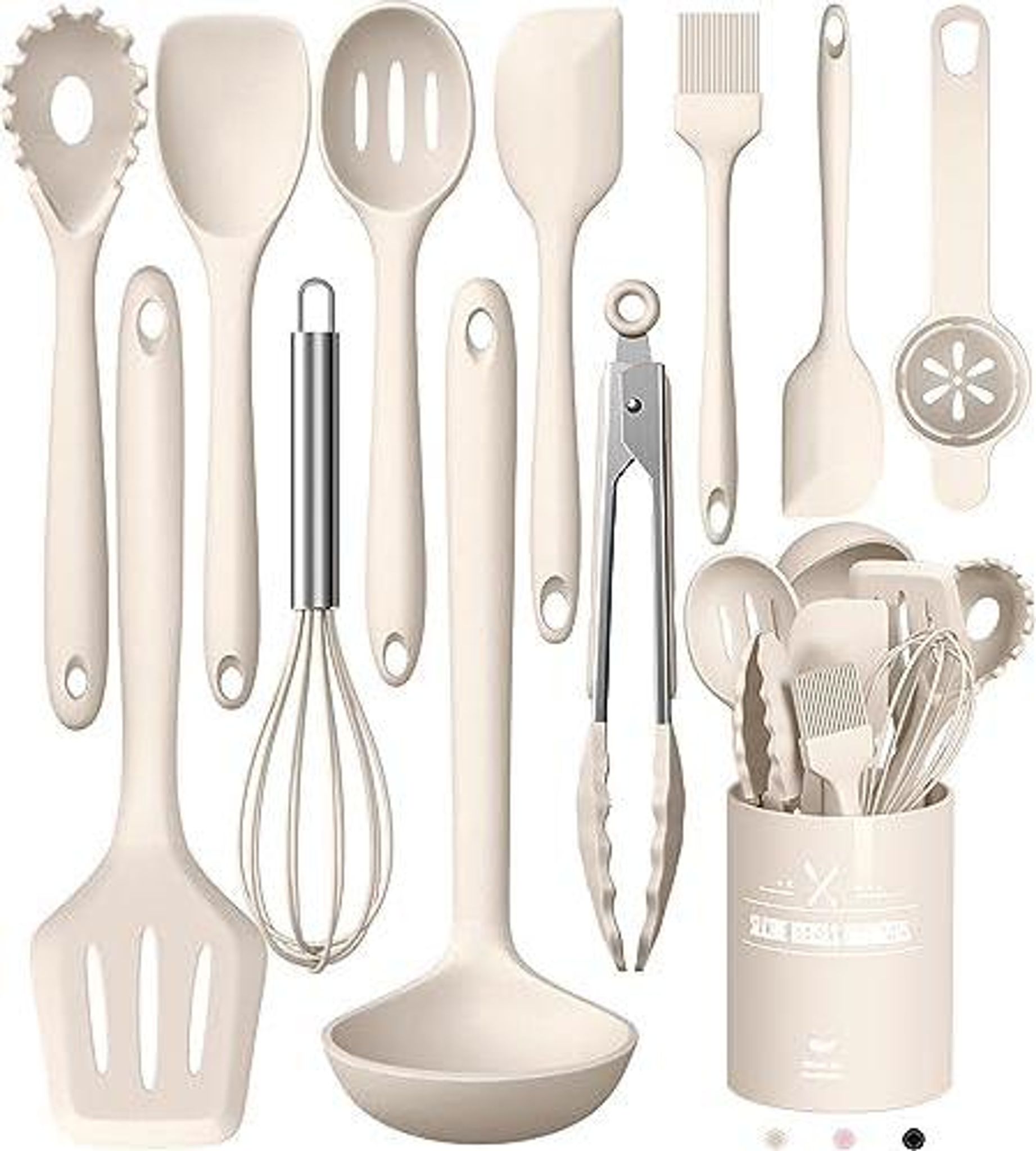 12-teiliges Küchenhelfer Set Silikon Kochbesteck Mit Halter Khaki
