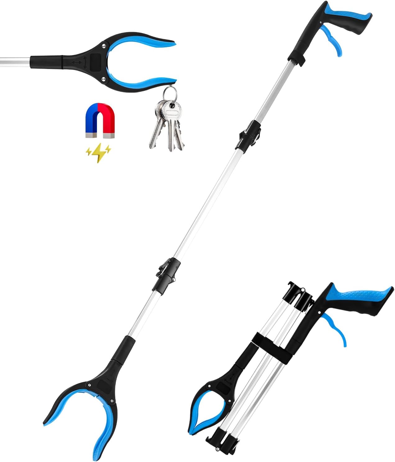 Faltbare Greifzange Für Senioren Müllzange Aluminium Lang 110cm Blau