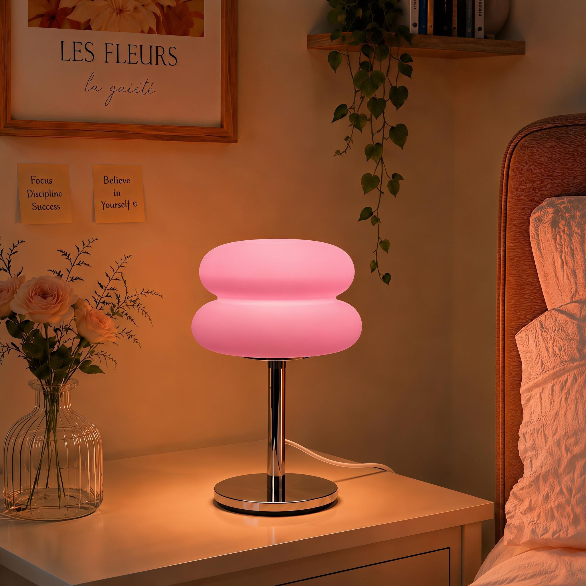Nachttischlampen Led Tischlampe Dimmbar 3 Lichtfarben Schreibtisch Rosa