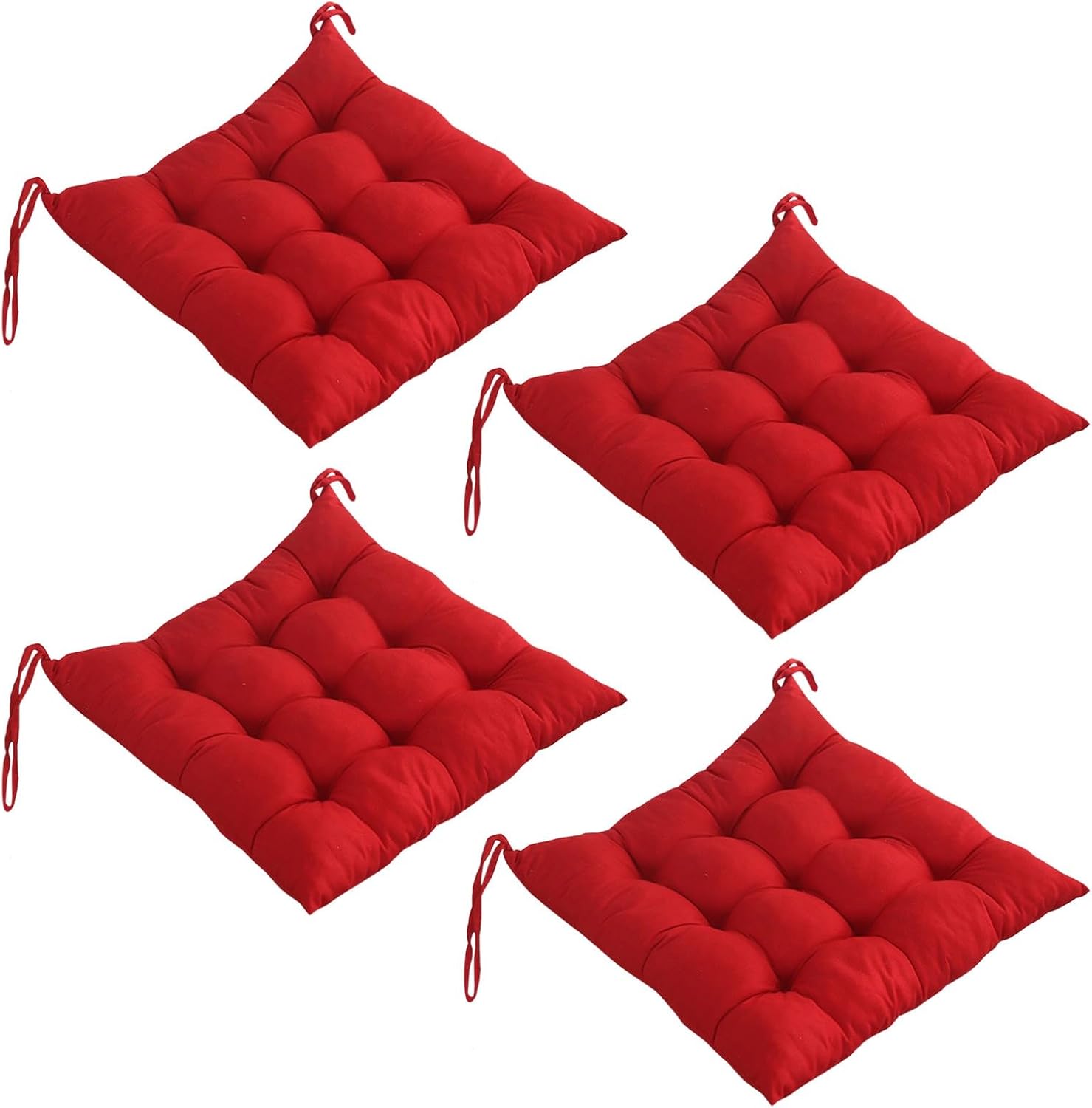 4er Set Sitzkissen 40x40cm Mit Riemen Indoor Outdoor Rot