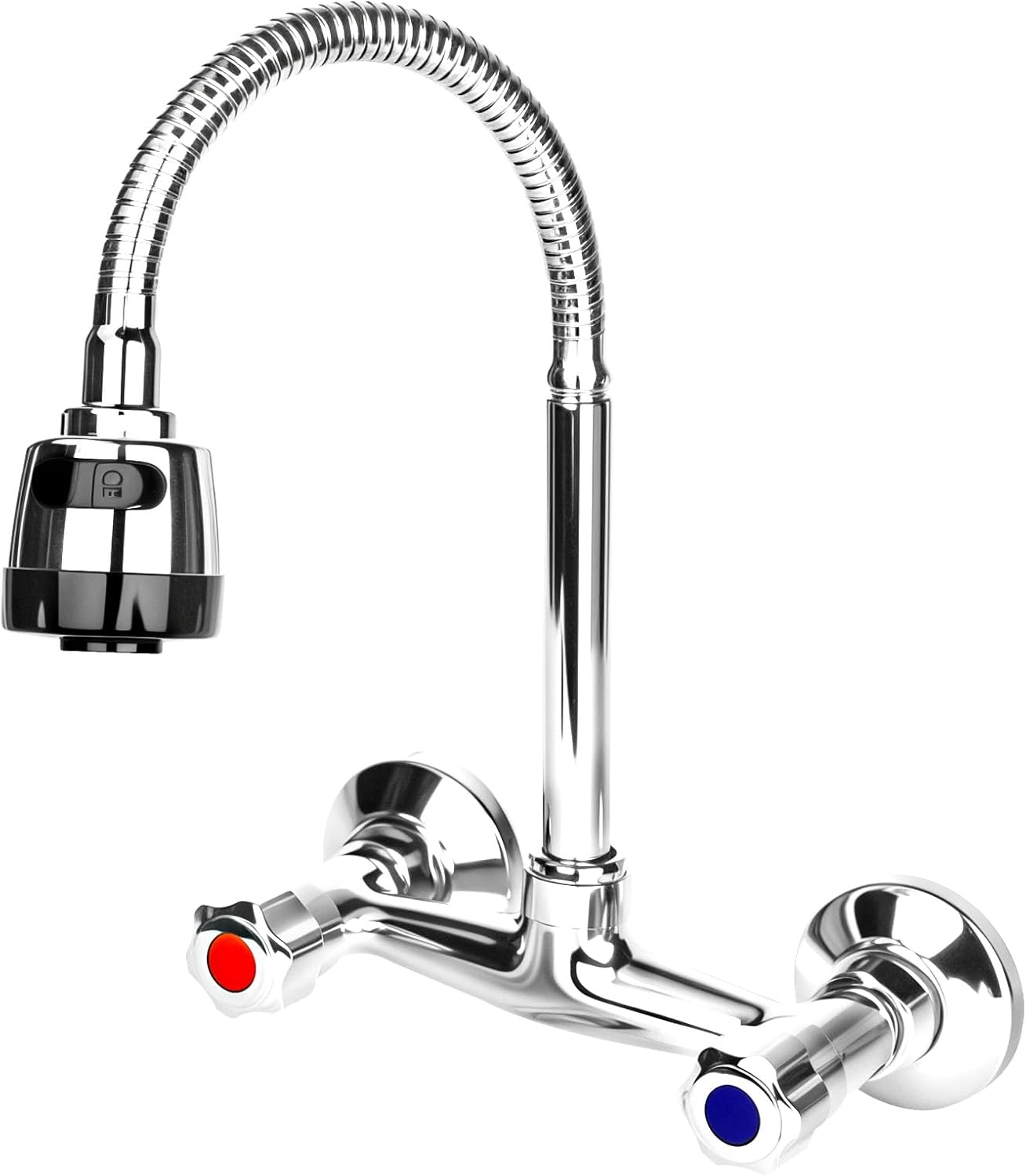 Wandmontierte Mischbatterie Mit Zwei Messinggriffen, 360°-schwenkfunktion, Warm- Und Kaltwasserumschaltung, Küchenarmatur, 2 Wasserauslassmodi, Für Küche Usw.