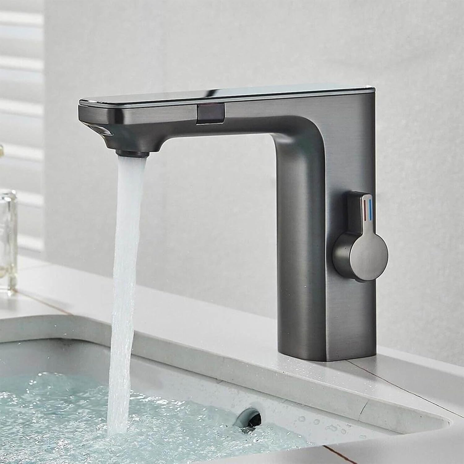 Infrarot-elektronik-automatik-mischbatterie Für Kalt- Und Warmwasser, Messing, Grau, Stahl