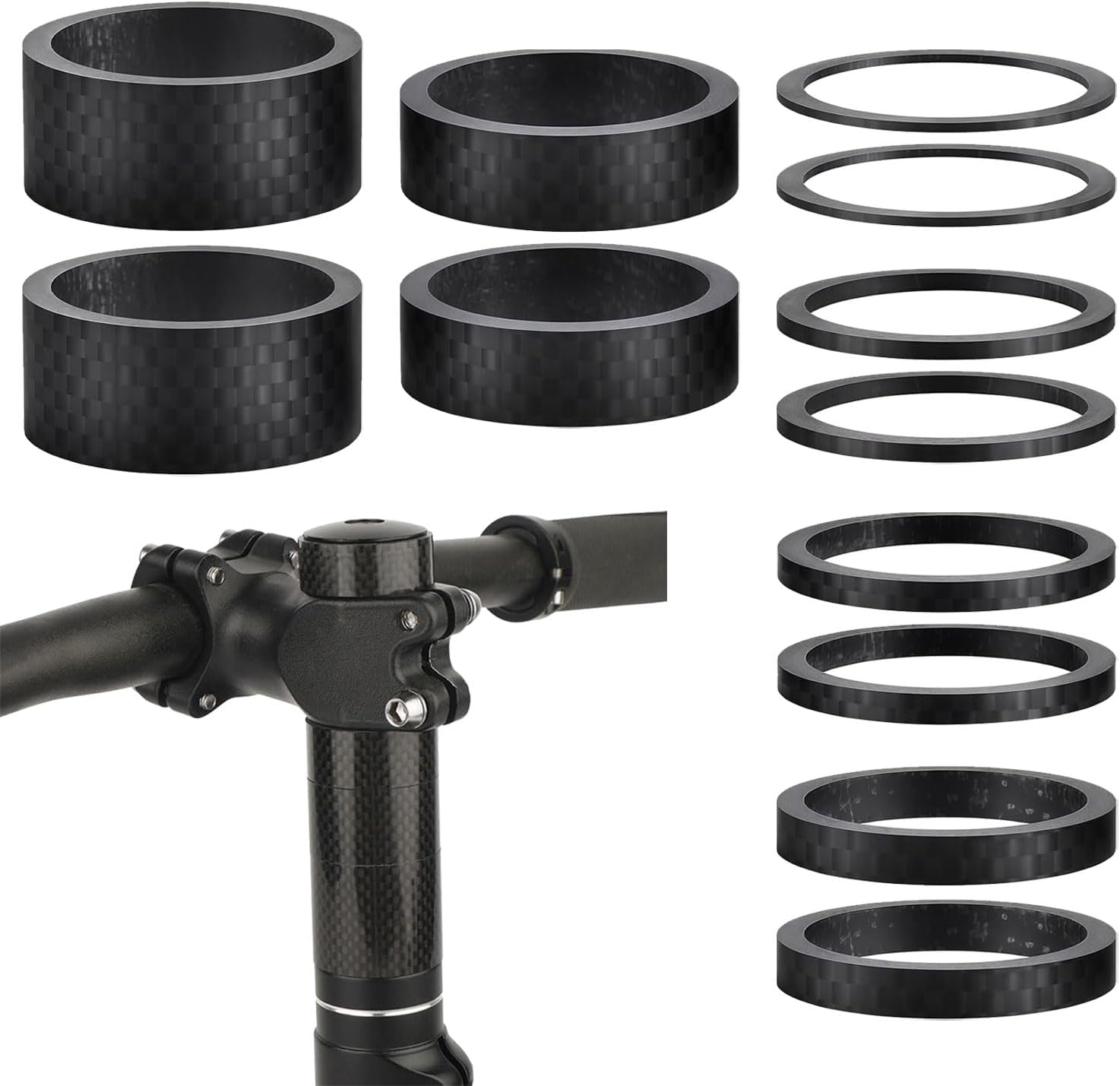 12 Stück Carbonfaser-vorbau-spacer, Steuersatz-spacer, Für 1-1/8 Zoll (1/2/3/5/10/15 Mm) Vorbauten