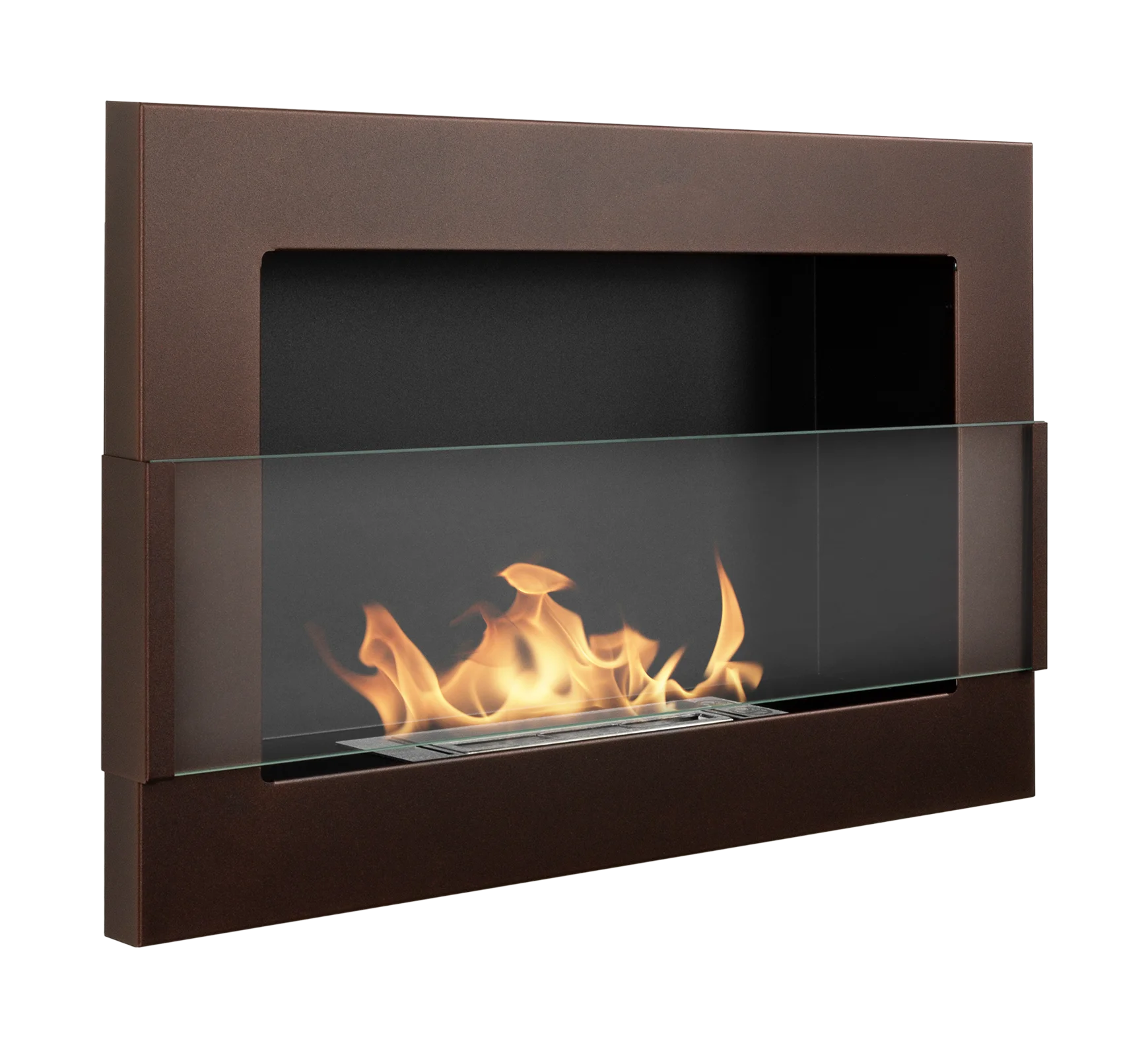 Bioethanol Wandkamin 65 × 40 Cm Mit Sicherheitsglas, Tüv-brenner 0,35 L, Braun Struktur Matt