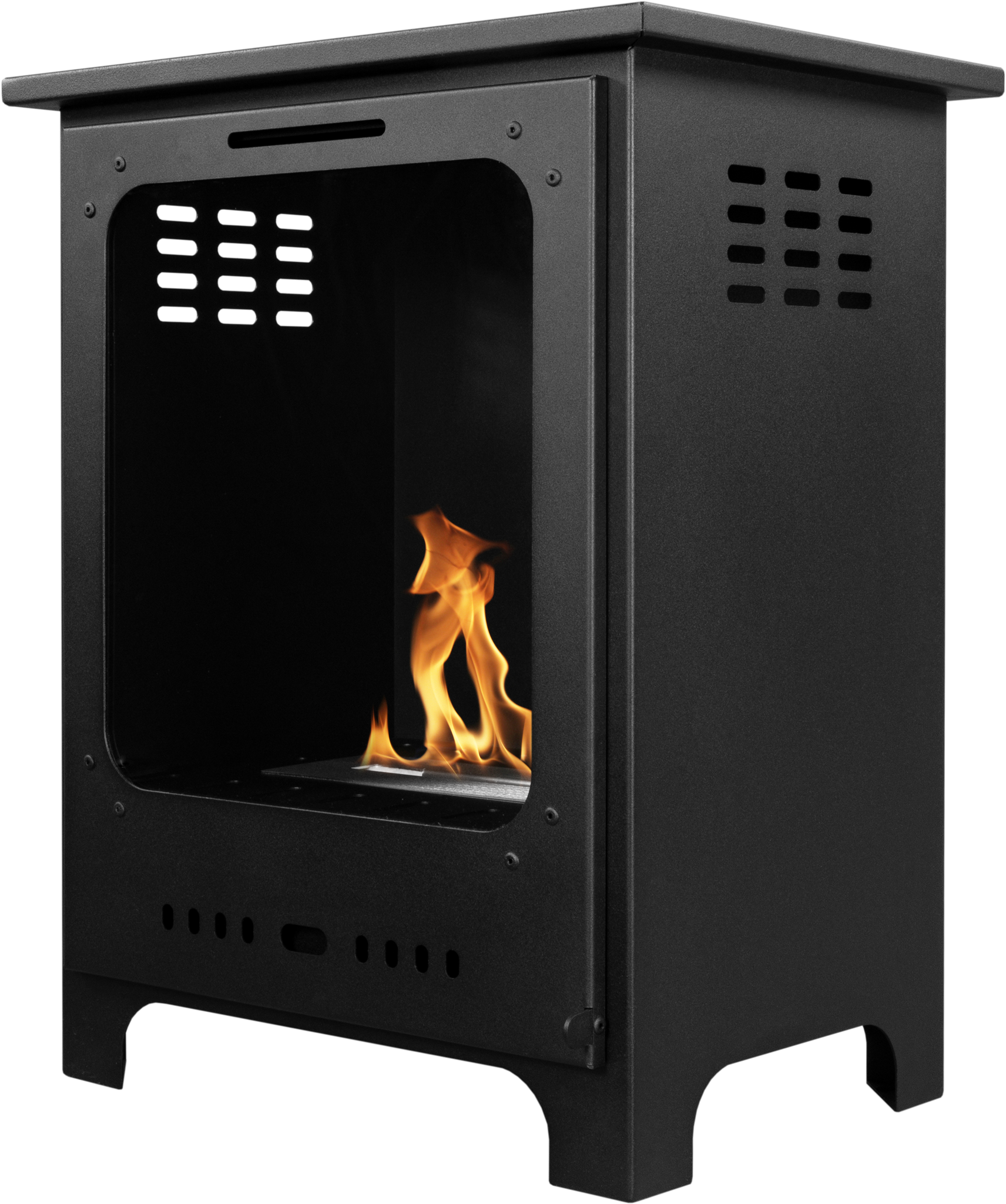 Bioethanol Standkamin Koza Mini Mit Sicherheitsglas, Edelstahlbrenner 0,5 L, Schwarz Matt