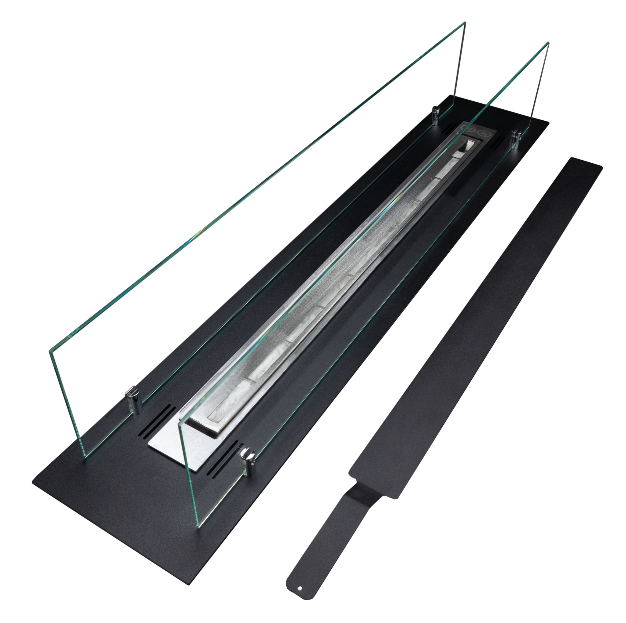 Bioethanol Einbaukamin 100 Cm Mit Sicherheitsglas, 1 L Brenner Mit Durchgehender Flammenlinie, Schwarz Matt