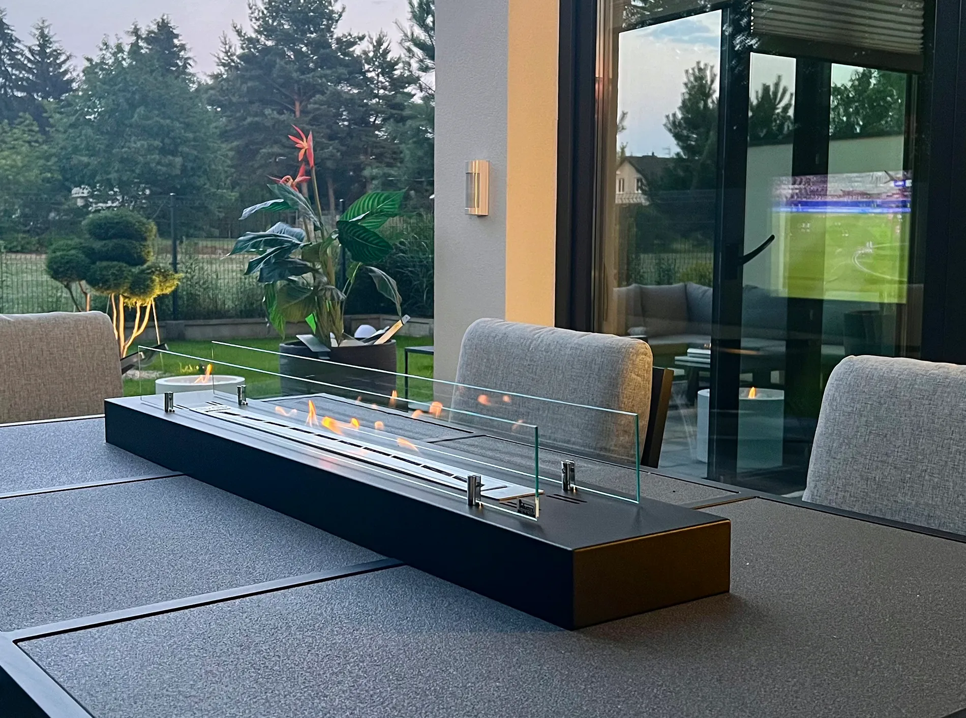 Bioethanol Kamineinsatz 1200 Mm Mit Sicherheitsglas, Edelstahlbrenner 1 L, Schwarz Matt