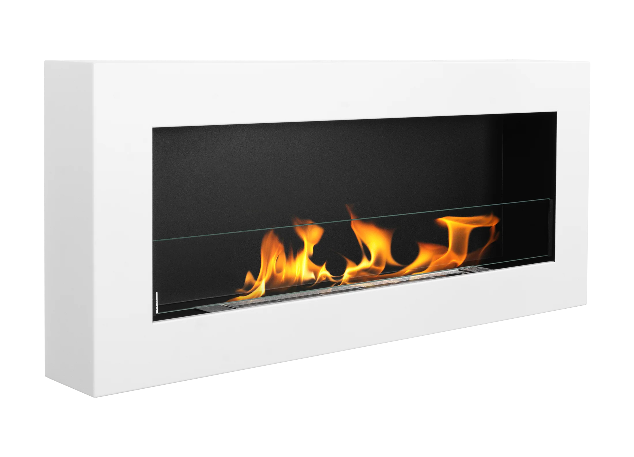 Bioethanol Wandkamin Box 90 × 40 Cm Mit Sicherheitsglas, Tüv-brenner 0,75 L, Weiß Struktur Matt