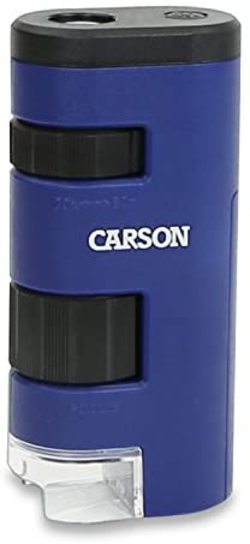 Carson Pocketmicro Mini-taschenmikroskop Mit Led-beleuchtung, 20x-60x Vergrößerungsbereich Und Asphärisches Linsensystem (mm-450) Blau