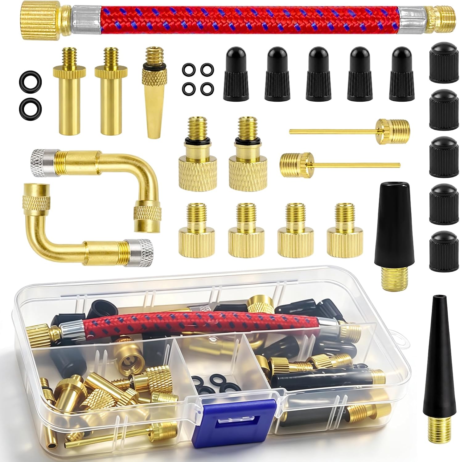 32-teiliges Fahrradventil-adapterset (gold) Kompatibel Mit Dv-, Sv- Und Französischen Ventilen, Inklusive Aufblasschlauch Für Fahrräder, Bälle Und Aufblasbare Ausrüstung