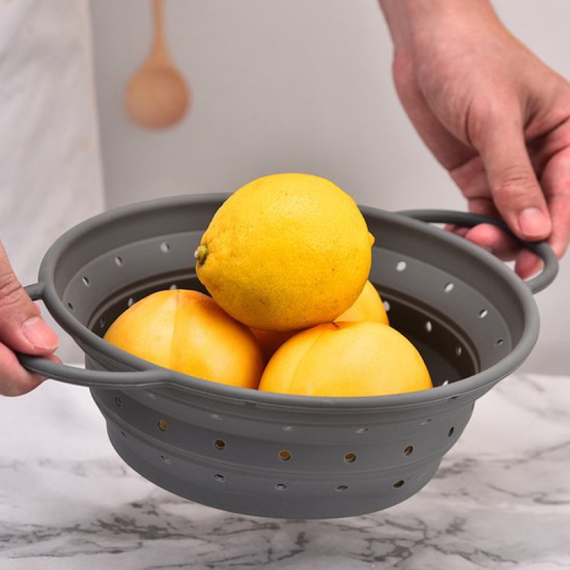 Set Mit 2 Innovativen, Faltbaren Silikonsieben – Multifunktionales Küchenaccessoire – Lebensmittelecht Und Hitzebeständig – Leicht Zu Reinigen – Kompaktes Design – Grau
