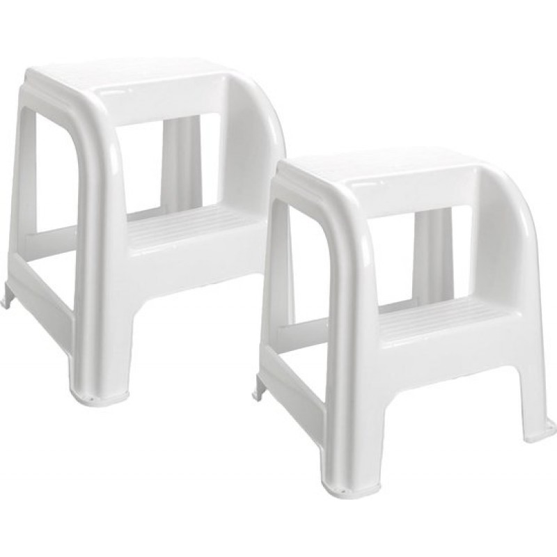 Forte Plastics Küchenhocker/tritthocker – 2er-set – 2 Stufen – Weiß – Kunststoff – 43 X 43 X 46 Cm