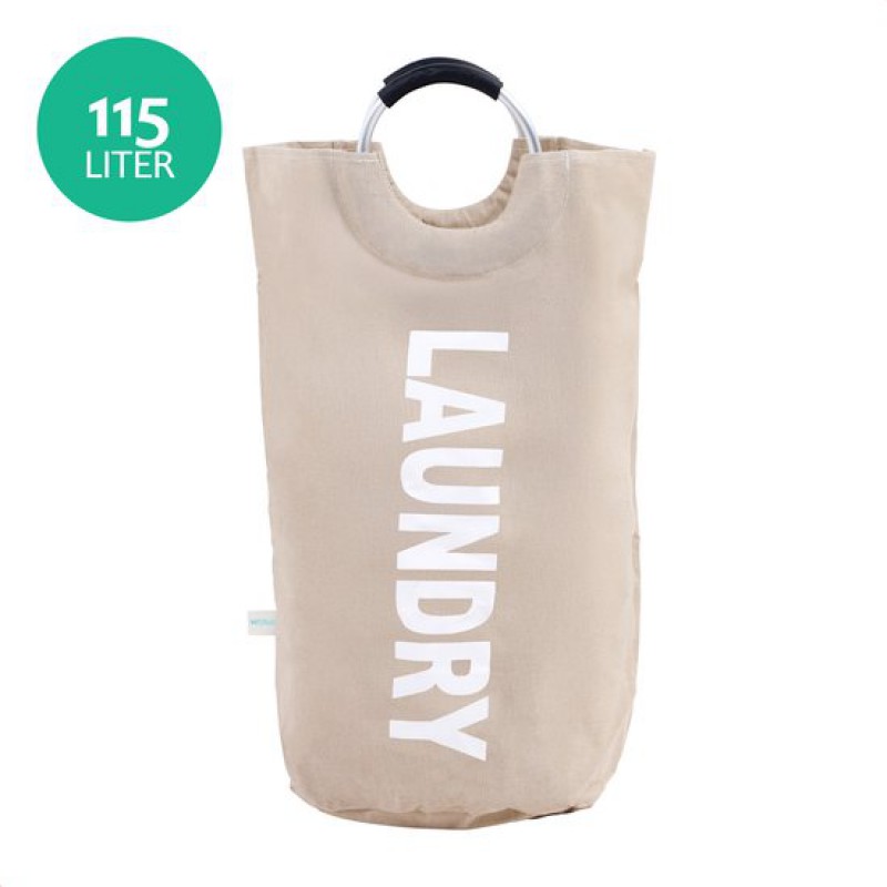 Wäschebeutel – Wäschekorb – Wäschesortierer – Wäschesäcke – Faltbarer Wäschekorb – Beige – 115 L