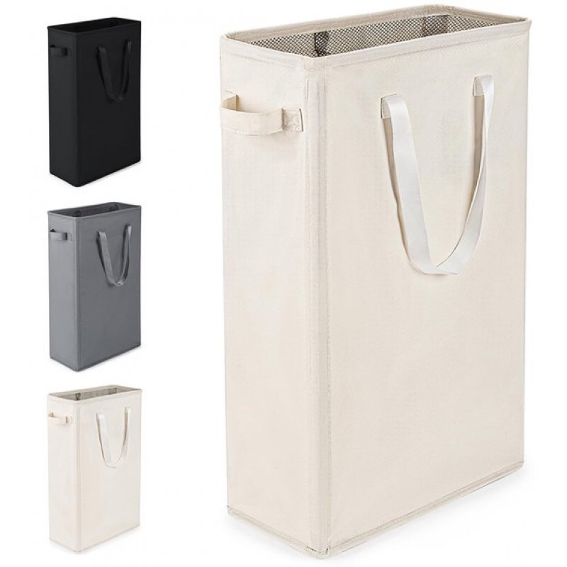 Schmaler Wäschekorb Aus Oxford-gewebe – Modernes, Faltbares Design – 45 L – Beige