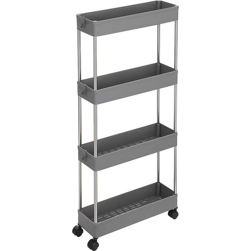 Hoppa 4-stöckiger Servierwagen, Küchenwagen, Nischenregal Auf Rollen, Platzsparendes Regal Für Bad Und Küche, 40 X 13,5 X 86 Cm, Grau