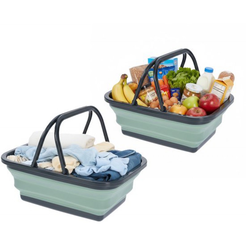 Wäsche-/einkaufskorb – 2er-set – Faltbar – Mit Griff – Kunststoff – 30 L – Grün – 38 X 28 X 15 Cm – Einkaufskorb