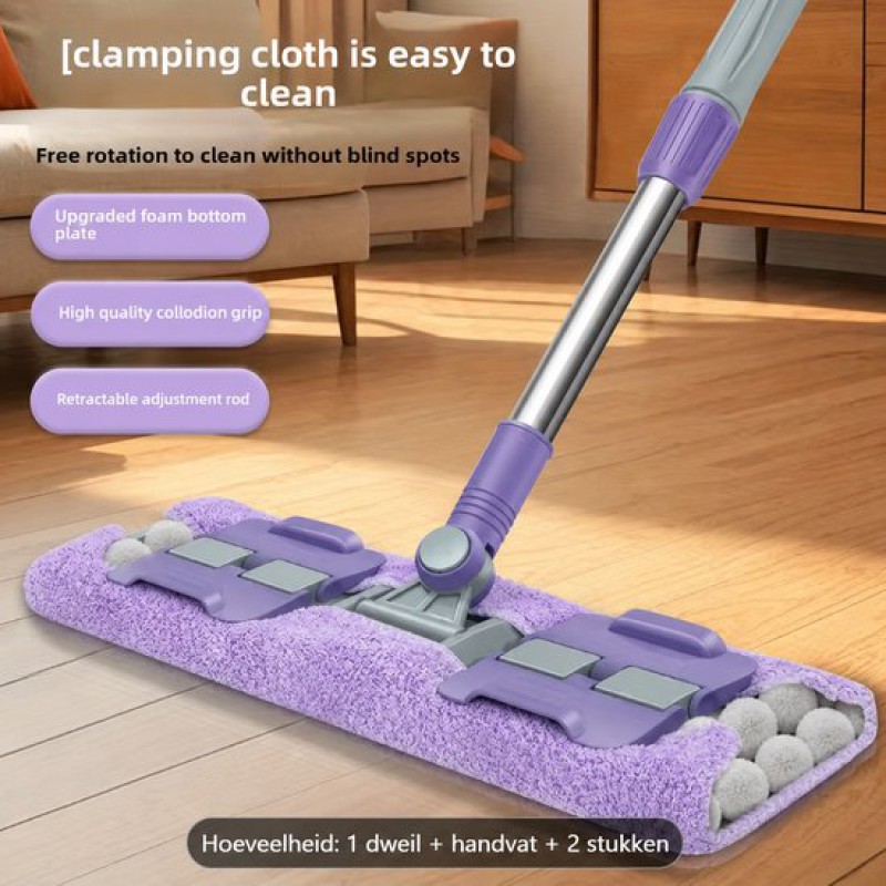 Flacher Mikrofaser-wischmopp – 360° Drehbar – Verstellbarer Griff – Wiederverwendbare Reinigungstücher – Lila – 32 X 12 Cm