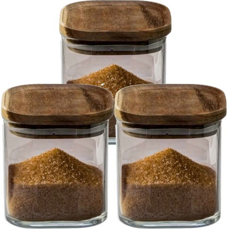 5five Vorratsglas – 3er-set – Glas Mit Deckel Aus Akazienholz – 600 Ml – Luftdichter Deckel
