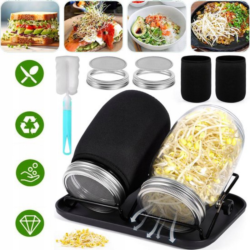 Set Mit 2 Keimgläsern – Einmachgläser – 1000 Ml – Keimset – Mit Edelstahl-siebdeckeln – Keimset Mit Gläsern
