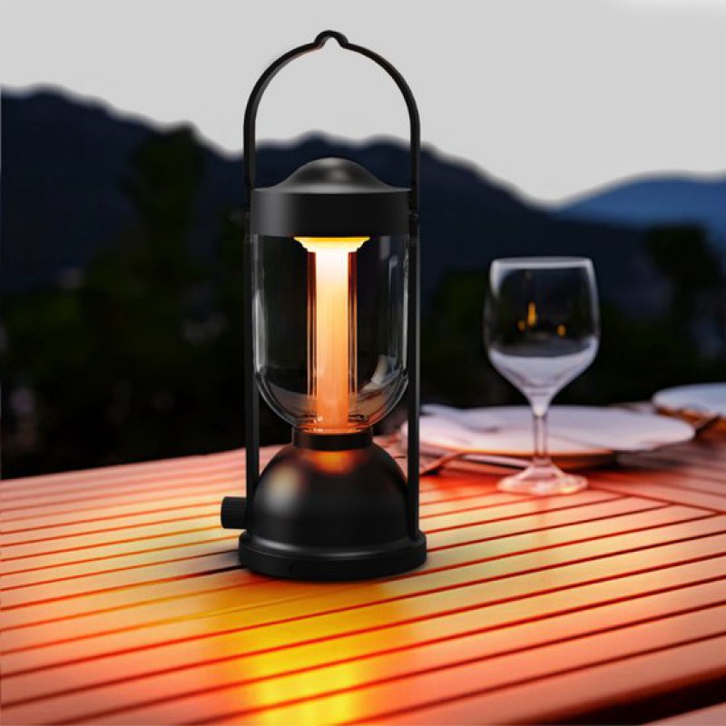 Wiederaufladbare Campinglampe – Zeltlampe – Wiederaufladbare Campinglampe – Schwarz – Vintage-stil – 2000 Mah Akku – Usb-c – 200 Lumen