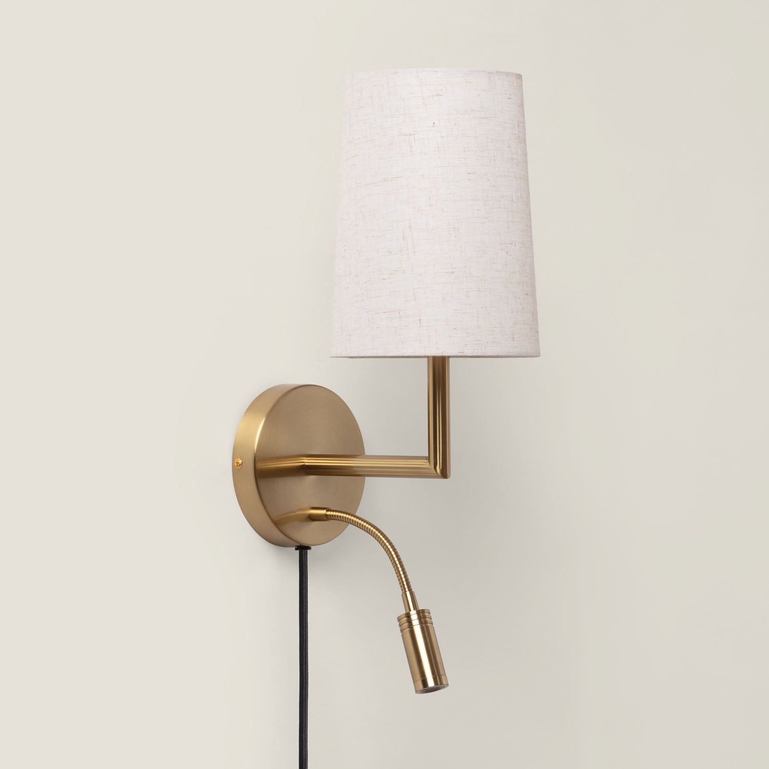 Wandleuchte Mit Lampenschirm Metall Und Leinen Mit Leselicht Anji Gold ↑34 Cm