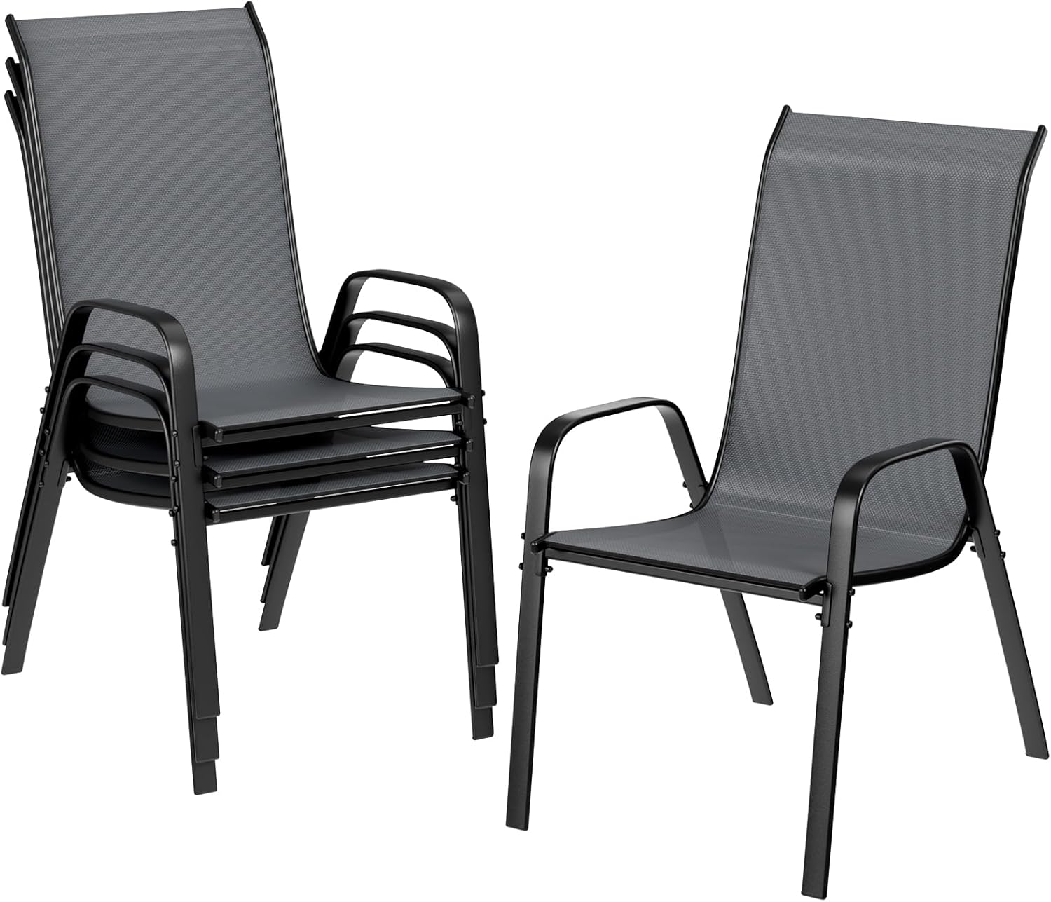 Gartenstühle Stapelstuhl Camping Stapelbar Hochlehner Terrassenstuhl Textilene Stahlgestell Für Gärten Innenhöfe Balkone Restaurants 150 Kg Belastbar 54 X 69 X 93cm (4pcs, Dunkelgrau)