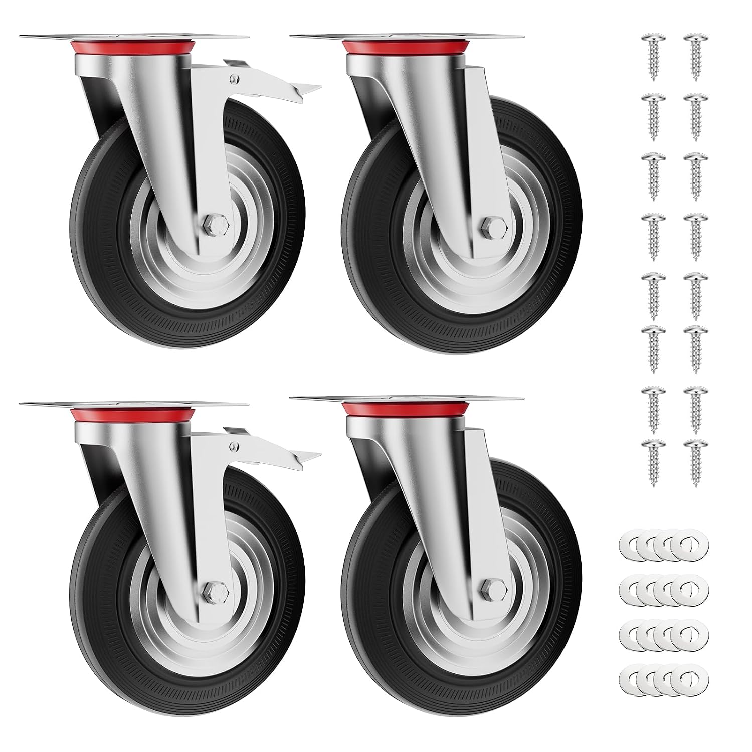 4er Set Schwerlastrollen 125mm, Lenkrollen Bis 400kg Traglast Inkl. Schrauben, 360° Drehbar & Geräuschlos, 2 Mit Feststellbremse, 2 Ohne. Ideal Für Möbel, Paletten Und Lager