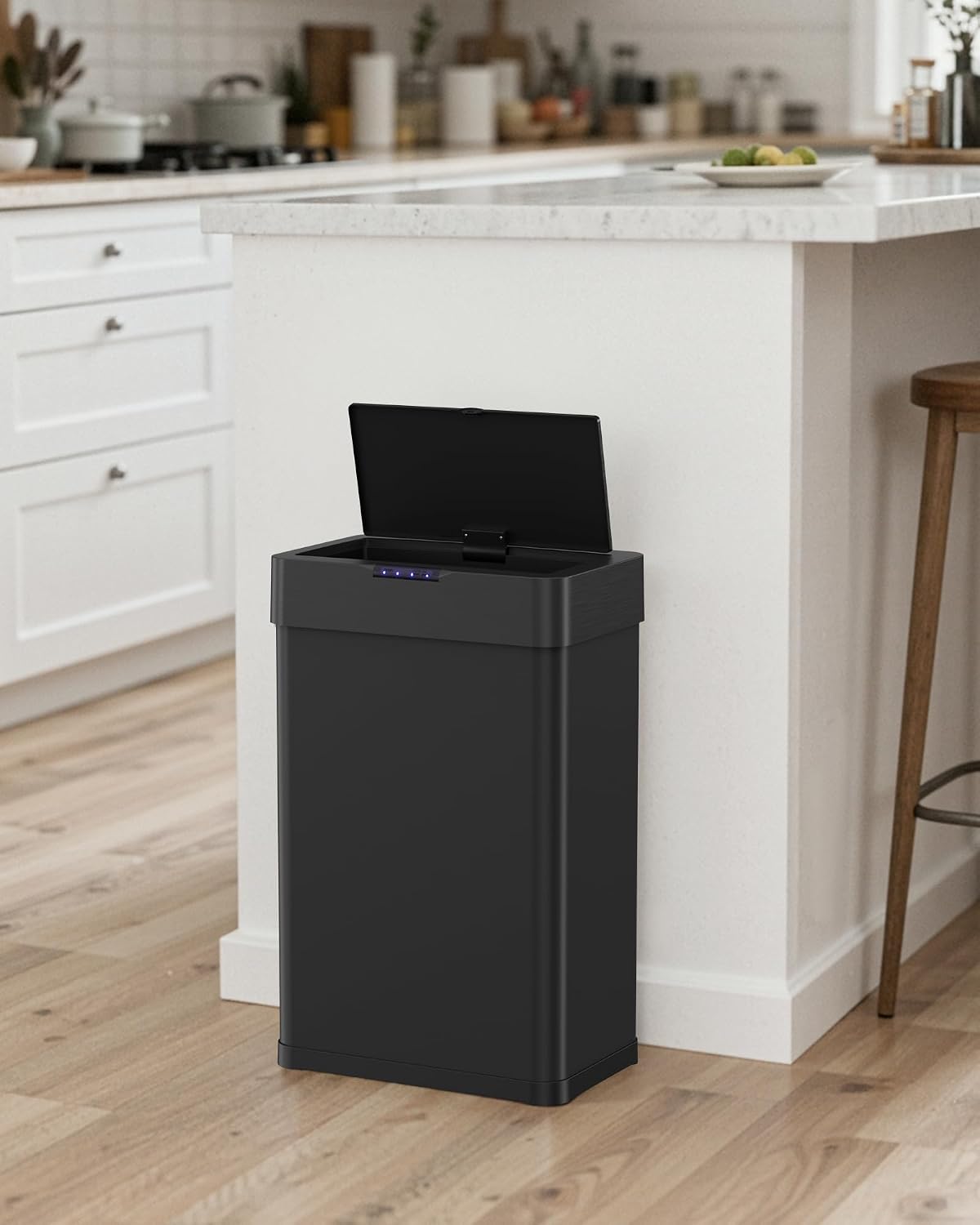 Mülleimer Mit Sensor 50l, Mülleimer Küche 50 Liter,schwarz Automatischer Abfalleimer, Öffnen Per Handbewegung Oder Berühren, Softclose-deckel, Aus Edelstahl