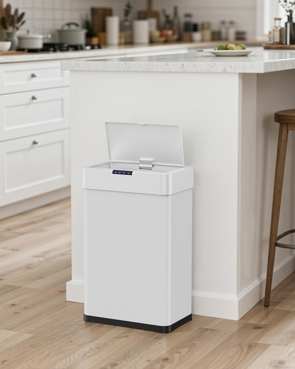 Mülleimer Mit Sensor 50l, Mülleimer Küche 50 Liter,weiß Automatischer Abfalleimer, Öffnen Per Handbewegung Oder Berühren, Softclose-deckel, Aus Edelstahl
