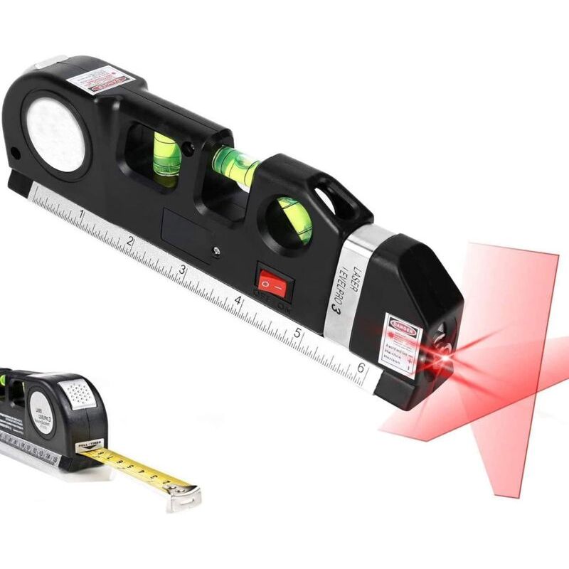 4-in-1-laser-nivelliergerät Mit Kreuzlinien – 23 Cm Maßband – Betrieb Mit 3 Ag13-batterien – Für Den Innenbereich – Vertikal- Und Horizontallaser