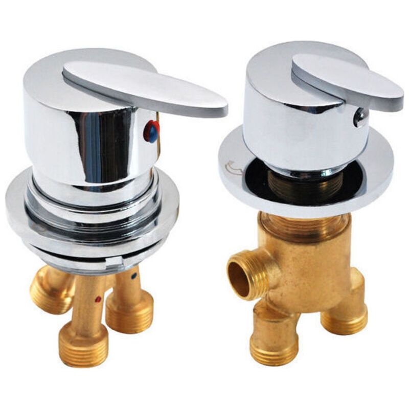 Thermostat-badarmatur – Verchromt – Robustes Messing – Zwei Warm-/kaltwasserregler – Einfache G1/2"-montage