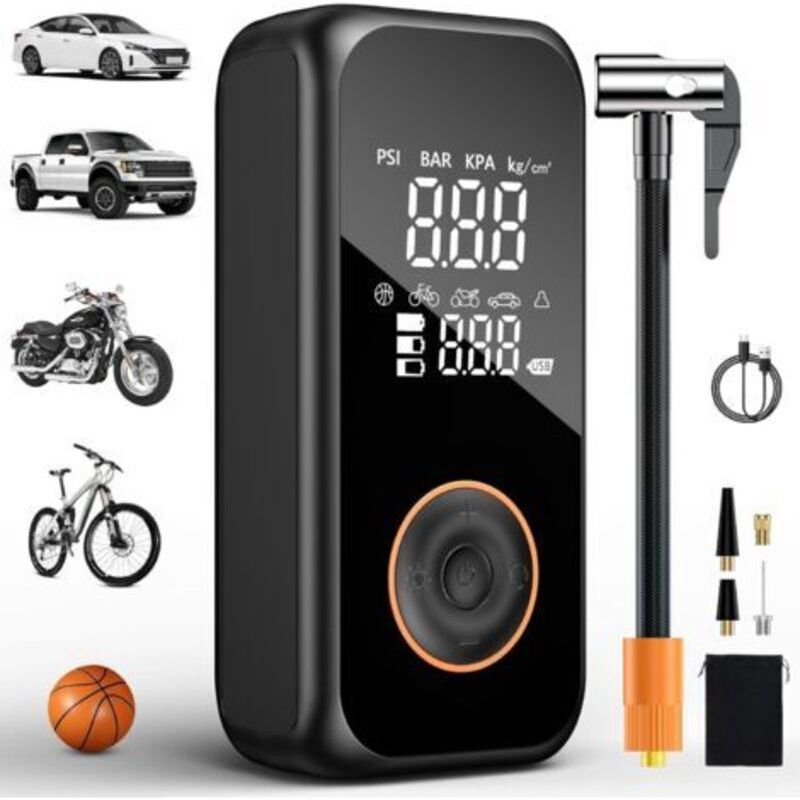 Tragbarer Luftkompressor, 6000 Mah Akku, Elektrische Autoreifenpumpe Mit Digitalem Lcd-display, 150 Psi, Usb-c-ladeanschluss Mit Led-leuchte Für Auto, Motorrad, Fahrrad, Ball