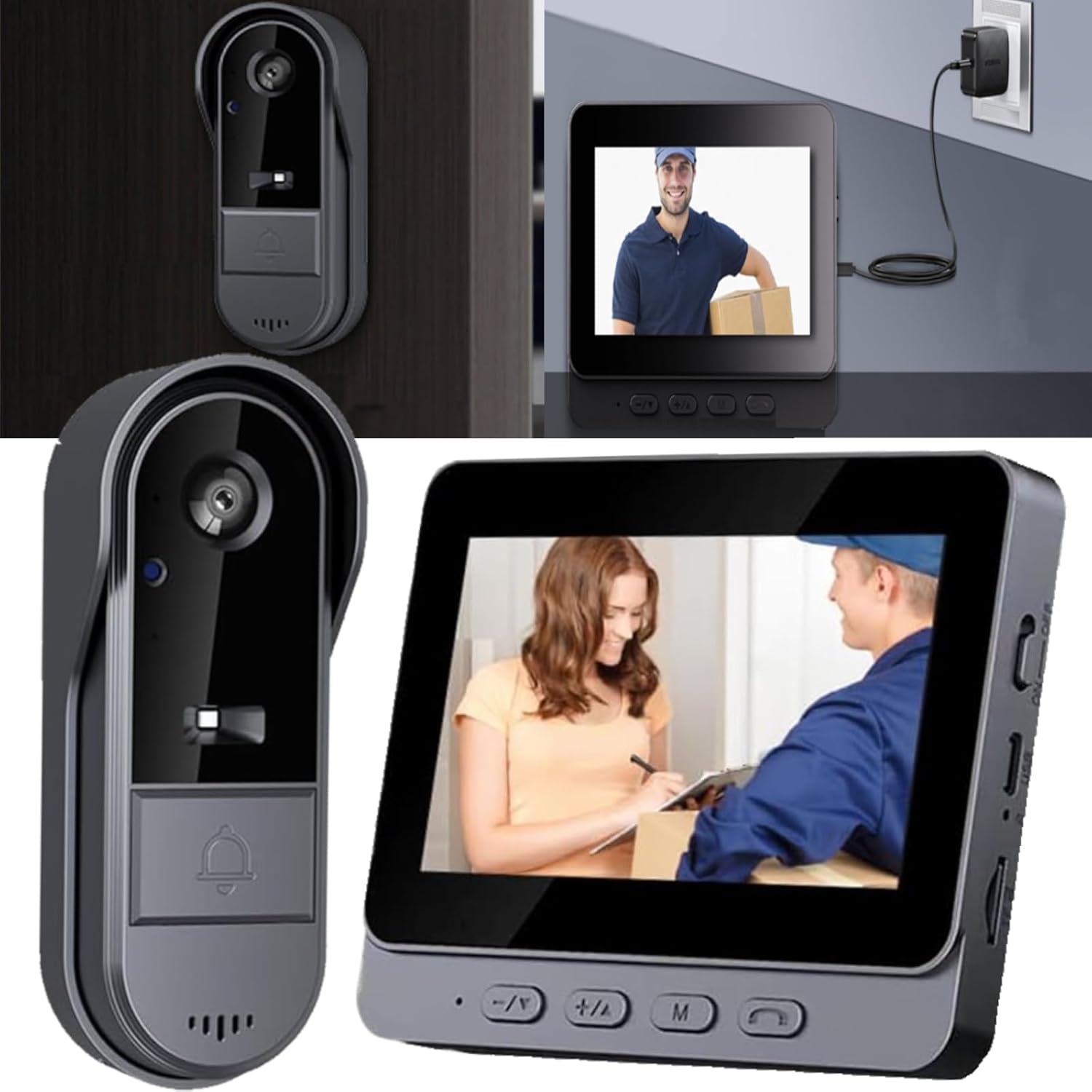 Kabellose Türklingel Mit Kamera, Bluetooth-video-türsprechanlage Mit 4,3-zoll-ips-bildschirm, Wasserdichte Außentürklingel Mit 170°-nachtsicht, Zwei-wege-audio-video-türklingel, Kein Wlan, Keine App E