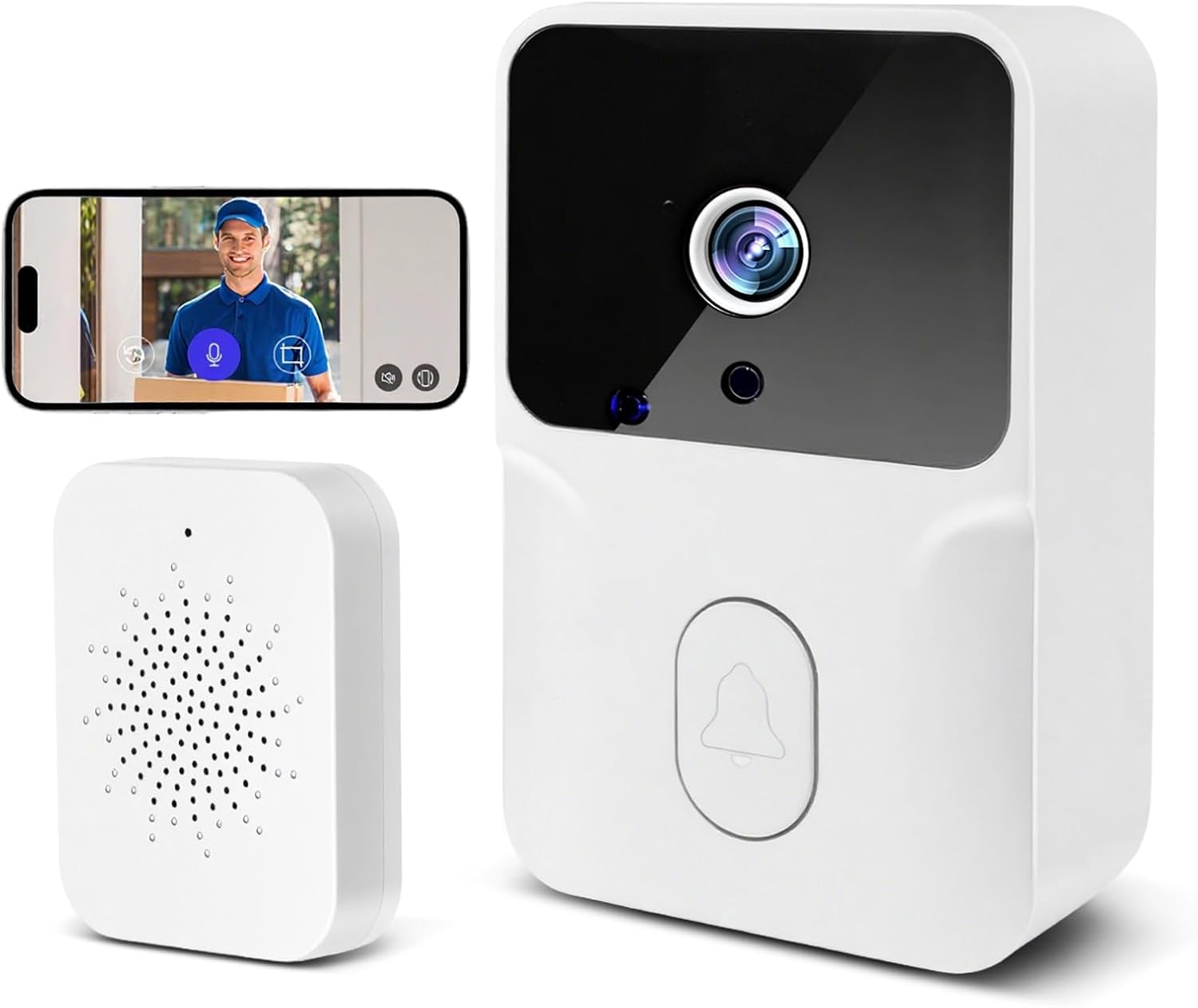 Kabellose Video-türklingel Mit Kamera, Gegensprechfunktion, Nachtsicht, Akkubetrieb, Einfacher Installation Und Cloud-speicherung – Weiß