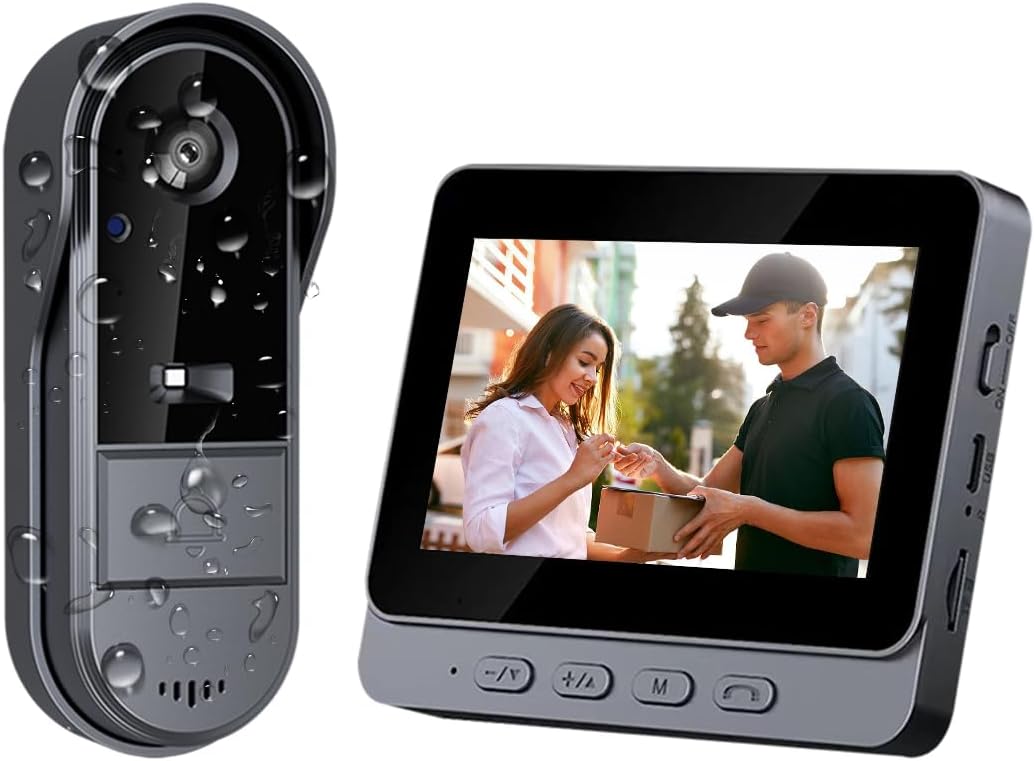 Drahtlose 2,4-ghz-video-türklingel Mit 4,3-zoll-bildschirm, Kein Wlan, Keine App Oder Abonnement Erforderlich, 1080p-gegensprechanlage Mit 170°-weitwinkel, Nachtsicht, Ip65 Wasserdicht