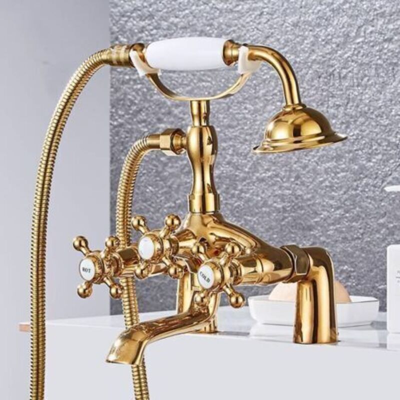 Goldene Badarmatur Mit Mischbatterie – Metalloberfläche – Zwei Temperaturstufen – 360° Drehbarer Schwanenhals – Kupferguss