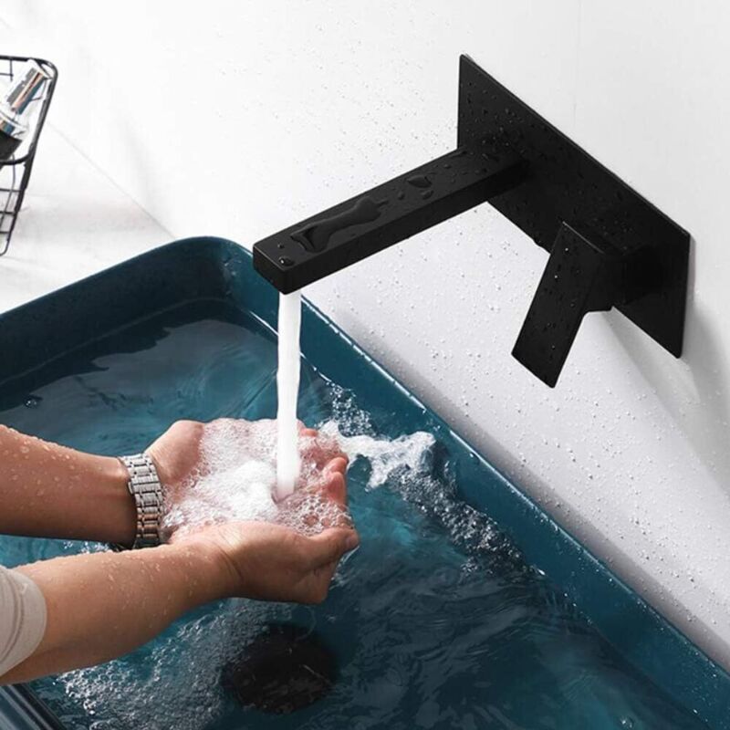 Wandarmatur Für Waschtisch Mit Wasserfallauslauf, Extra Breite Einbauarmatur, Einhebelmischer, Waschtischarmatur, Badewannenarmatur, Wandarmatur (schwarz)