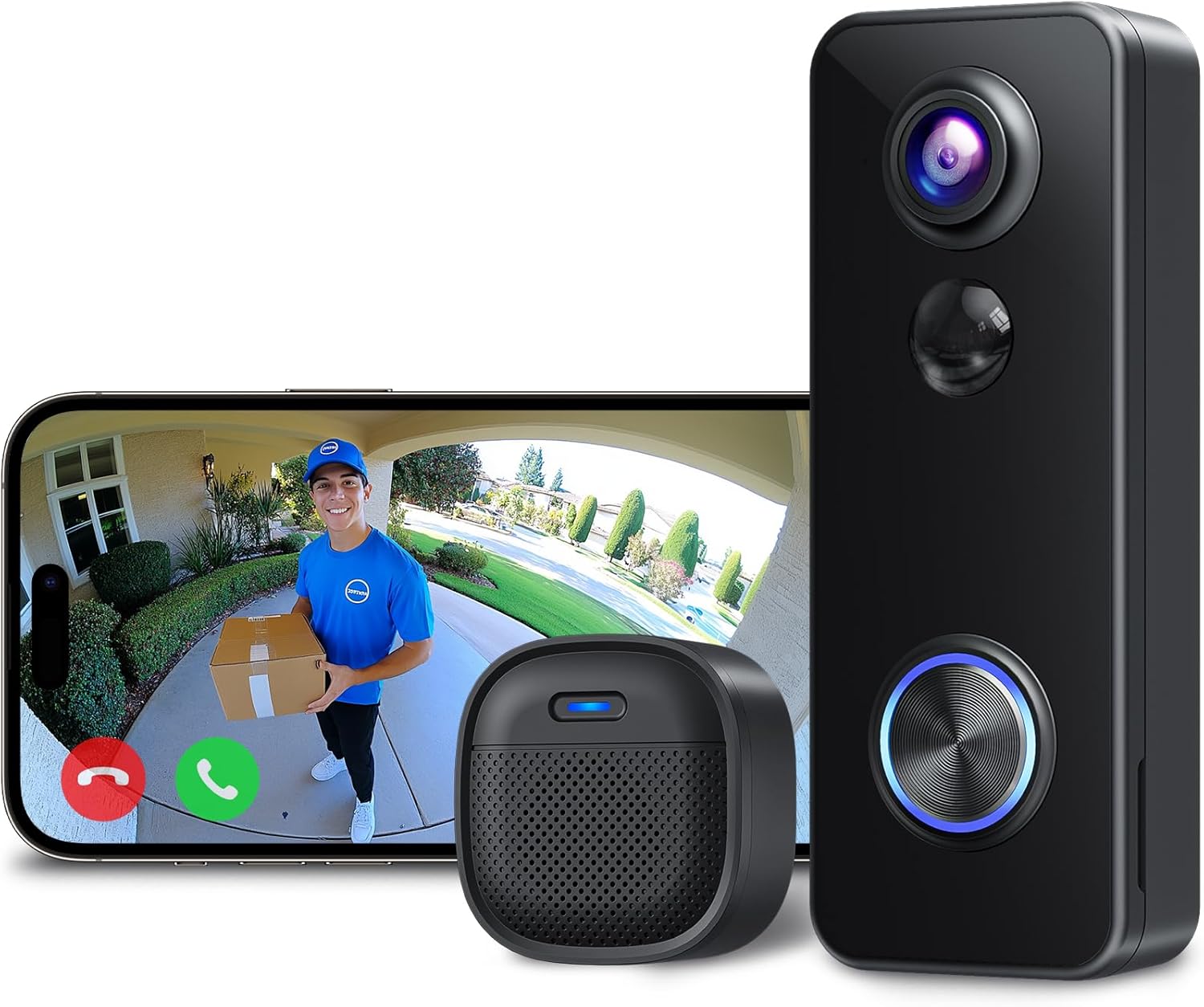 Wasserdichte 2k-hd-türklingel Für Den Außenbereich, Kabellose Türklingel Mit 180°-rundumsichtkamera, Pir-personenerkennung, Gegensprechfunktion, 2,4-ghz-wlan Und Sd-kartenspeicher