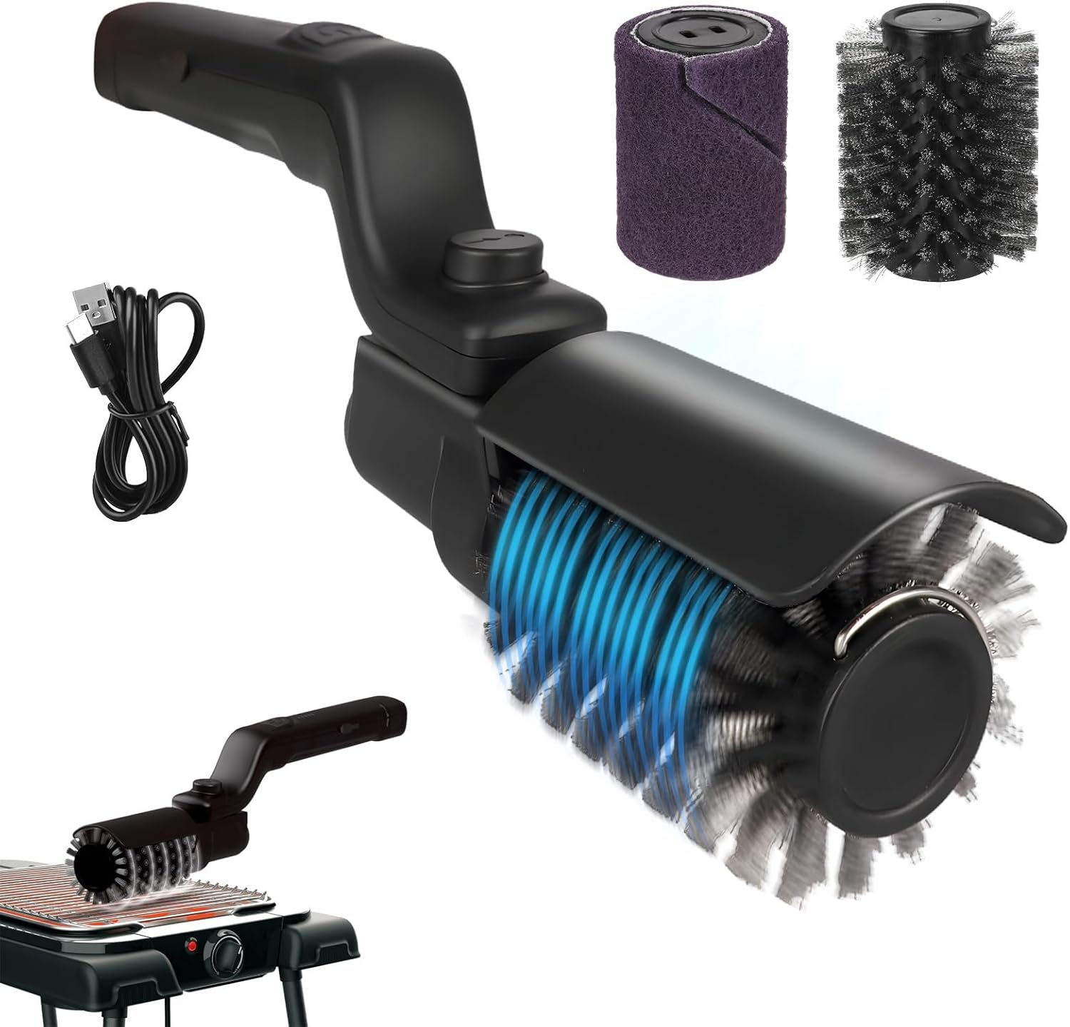 Verbesserte Elektrische Grillbürste, Batteriebetrieben Mit Einstellbarem Winkel, Edelstahl-bürstenkopf, 3-stufige Reinigung, Wasserdicht Für Grills (schwarz)
