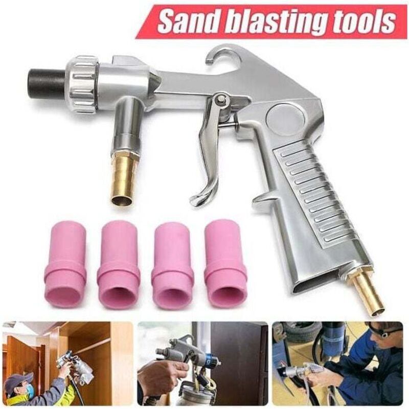Pneumatische Sandstrahlpistole – Max. Fördermenge 250 L/min – Druck 6 Bar – 4 Keramikdüsen 4/5/6/7 Mm Zum Reinigen Und Gravieren