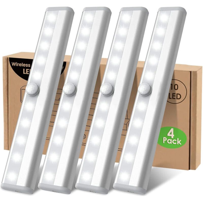 Kabellose Led-bewegungsmelderleuchte – 4 Leuchten Mit Magnetischem Klebestreifen – Automatische Beleuchtung Für Schränke Und Treppenhäuser