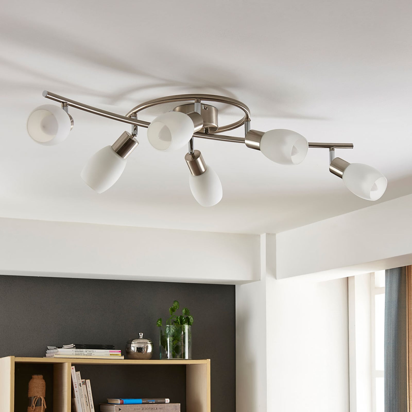 [gebraucht] B-ware Lindby Deckenleuchte Strahler Arda Glas Nickel E14 Sechsflammig Wohnraum Beleuch